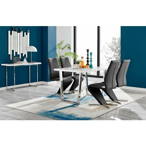 Kylo White High Gloss Dining Table & 4 Black Willow Chairs