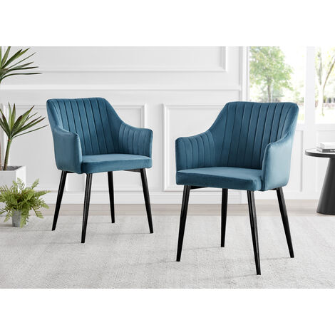 Set of 2 Furniturebox Calla Blue Velvet Dining Chairs with Black