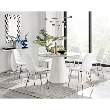 Furniturebox Novara 120cm 4-6 Seater White High Gloss Round Wooden Dining  Table with Matte Black Legs