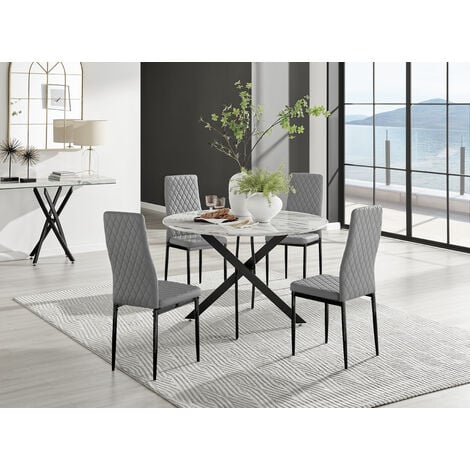 Novara White Gloss Gold Leg Round Dining Table 120cm and 4 Milan Chairs Set