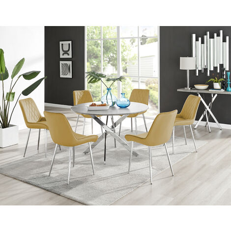 Novara White Marble Round Dining Table 120cm and 4 Calla Chairs Furniture  Set