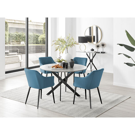 NOVARA 120cm Round Glass and Gold Leg Dining Table & 4 or 6 Velvet Dining  Chairs