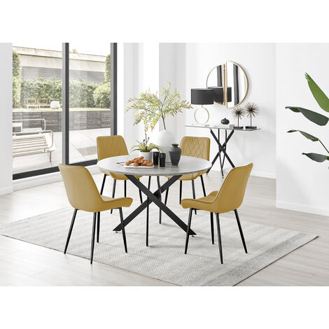 NOVARA 120cm Round Glass and Gold Leg Dining Table & 4 or 6 Velvet Dining  Chairs