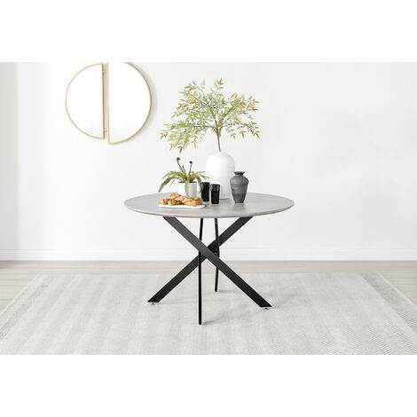 Furniturebox Novara 120cm 4-6 Seater White High Gloss Round Wooden Dining  Table with Matte Black Legs