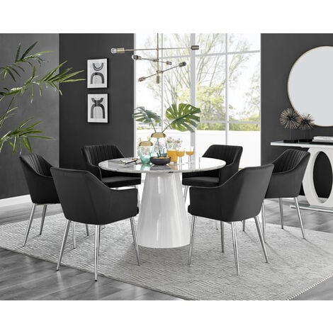 Novara White Marble Round Dining Table 120cm and 4 Calla Chairs Furniture  Set