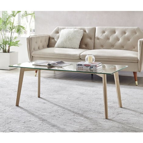 Rectangle glass and wood coffee deals table