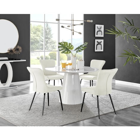 White high gloss round dining table and 4 online chairs