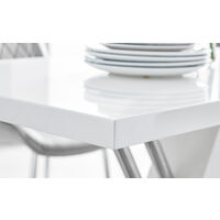 Sorrento White High Gloss And Stainless Steel Dining Table