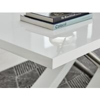 Mayfair Large White High Gloss And Stainless Steel Dining Table