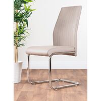 2x Lorenzo Cappuccino Grey Faux Leather Chrome Dining Chairs