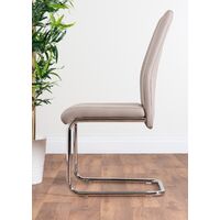 2x Lorenzo Cappuccino Grey Faux Leather Chrome Dining Chairs