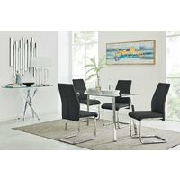 Cosmo Chrome Metal And Glass Dining Table And 4 Black Lorenzo Dining Chairs - Black