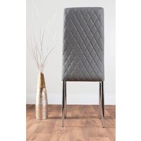 4x Milan Grey Chrome Hatched Faux Leather Dining Chairs - Elephant Grey
