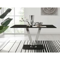 Florini Black Glass And Chrome Metal Dining Table And 6 Black Milan Dining Chairs Set - Black