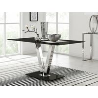 Florini Black Glass And Chrome Metal Dining Table And 6 Black Milan Dining Chairs Set - Black