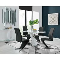 Sorrento 4 White High Gloss And Stainless Steel Dining Table And 4 Luxury Black Willow Chairs Set - Black