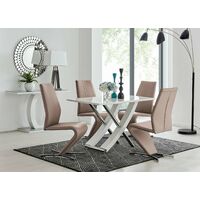 Mayfair 4 White High Gloss And Stainless Steel Dining Table And 4 Cappuccino Grey Luxury Willow Chairs Set - Cappuccino