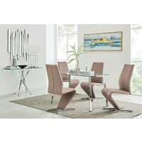 Cosmo Chrome Glass Dining Table And 4 Cappuccino Grey Willow Dining Chairs Set