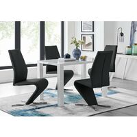Pivero White High Gloss Dining Table and 4 Black Willow Chairs Set