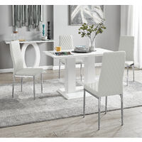 Imperia 4 Modern White High Gloss Dining Table And 4 White Milan Chairs Set - White