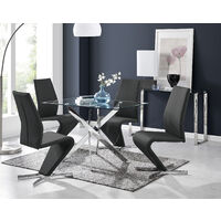 Leonardo Glass And Chrome Metal Dining Table And 4 Black Willow Chairs Set - Black