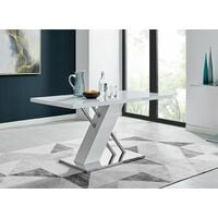 Sorrento White High Gloss And Stainless Steel Dining Table And 6 Black Willow Dining Chairs - Black