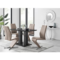 Imperia 4 Modern Black High Gloss Dining Table And 4 Cappuccino Grey Luxury Willow Chairs Set - Cappuccino