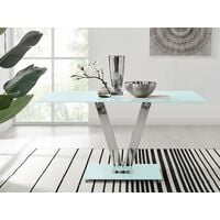 Florini White Glass And Metal V Dining Table And 6 Cappuccino Grey Willow Dining Chairs Set