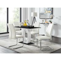 Giovani Black White High Gloss Glass Dining Table and 4 White Lorenzo Chairs Set - White
