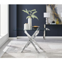 Leonardo Glass And Chrome Metal Dining Table And 4 Cappuccino Grey Milan Chairs Set