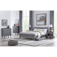 Azure Modern Grey Solid Pine Double Bed + 2 Drawers