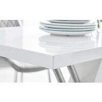 Sorrento White High Gloss And Stainless Steel Dining Table And 6 White Isco Dining Chairs
