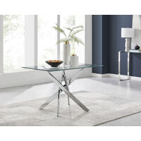 Leonardo Glass And Chrome Metal Dining Table And 4 Cappuccino Grey Isco Chairs Set