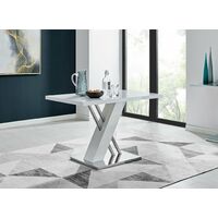 Sorrento 4 White High Gloss And Stainless Steel Dining Table And 4 Cappuccino Grey Corona Gold Chairs Set - Cappuccino