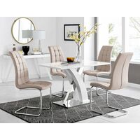 Atlanta White High Gloss And Chrome Metal Rectangle Dining Table And 4 Cappuccino Grey Murano Dining Chairs Set