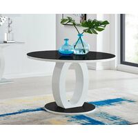 Giovani High Gloss And Glass Large Round Dining Table And 4 Black Milan Chairs Set - Black