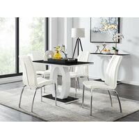 Giovani 4 Black Dining Table & 4 White Isco Chairs