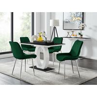Giovani 4 Black Dining Table & 4 Green Pesaro Silver Leg Chairs