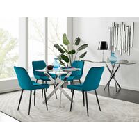 Novara 100cm Round Dining Table and 4 Blue Pesaro Black Leg Chairs - Blue