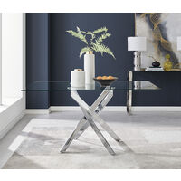 Leonardo 6 Dining Table and 6 Blue Pesaro Silver Leg Chairs - Blue