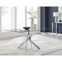 Leonardo 6 Dining Table and 6 Blue Pesaro Silver Leg Chairs - Blue