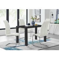 Pivero 4 Black Dining Table and 4 White Murano Chairs