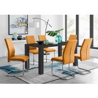 Pivero Black High Gloss Dining Table And 6 Mustard Lorenzo Dining Chairs Set