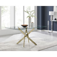 Leonardo 6 Gold Dining Table and 6 Black Gold Leg Milan Chairs - Black