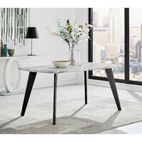 Andria Black Leg Marble Effect Dining Table and 6 Green Pesaro Gold Leg Chairs
