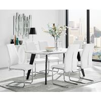 Andria Black Leg Marble Effect Dining Table and 6 White Lorenzo Chairs