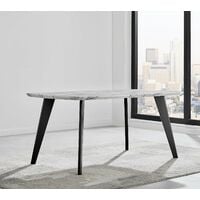 Andria Black Leg Marble Effect Dining Table and 6 White Willow Chairs - White