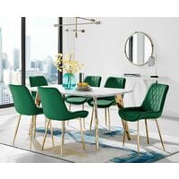 Andria Gold Leg Marble Effect Dining Table and 6 Green Pesaro Gold Leg Chairs