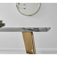 Andria Gold Leg Marble Effect Dining Table and 6 Grey Pesaro Black Leg Chairs - Elephant Grey