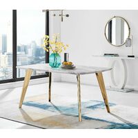 Andria Gold Leg Marble Effect Dining Table and 6 White Lorenzo Chairs
